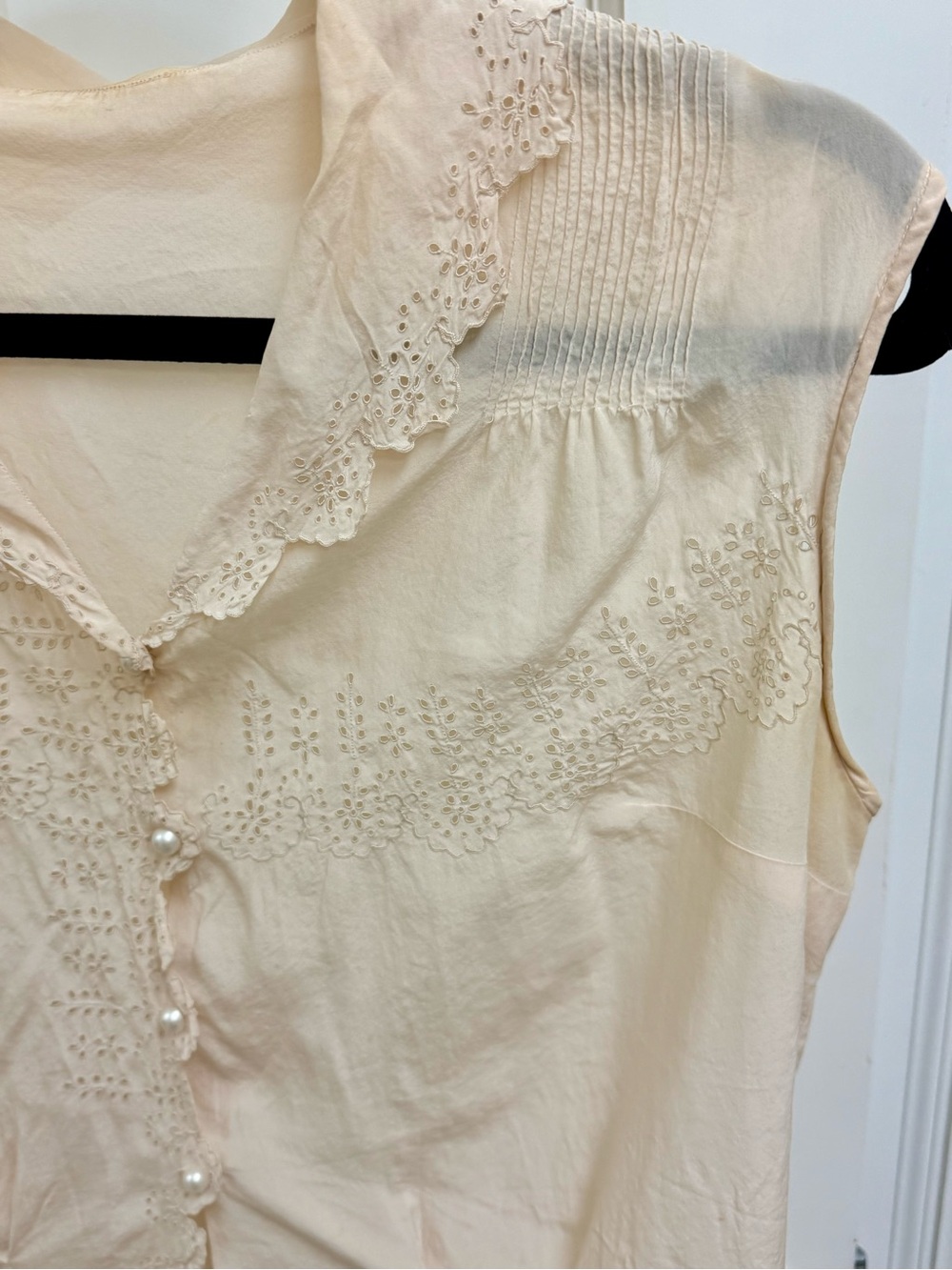 1940’s Vintage Cream Eyelet Lace Sleeveless Blouse Cottagecore Romantic - S - Picture 7 of 15